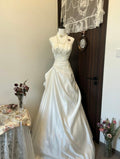 Glamorous A-Line Strapless Wedding Dress Romantic Applique Satin Bridal Gown TP5091