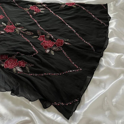 Black gorgeous tight strapless exquisite red rose floral beaded long tulle ball gown evening dress gh3157