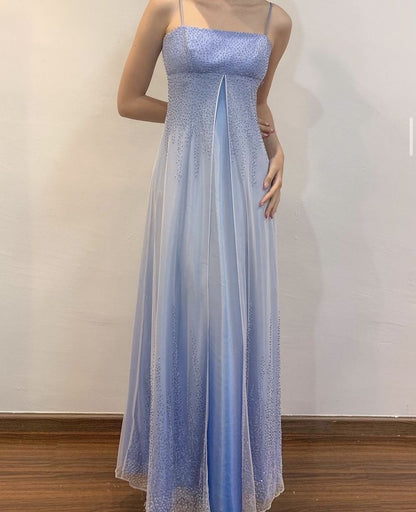 Purple Shiny Fashion Spaghetti Strap Long Elegant Tulle Ball Gown Evening Dress Party Dress gh3434