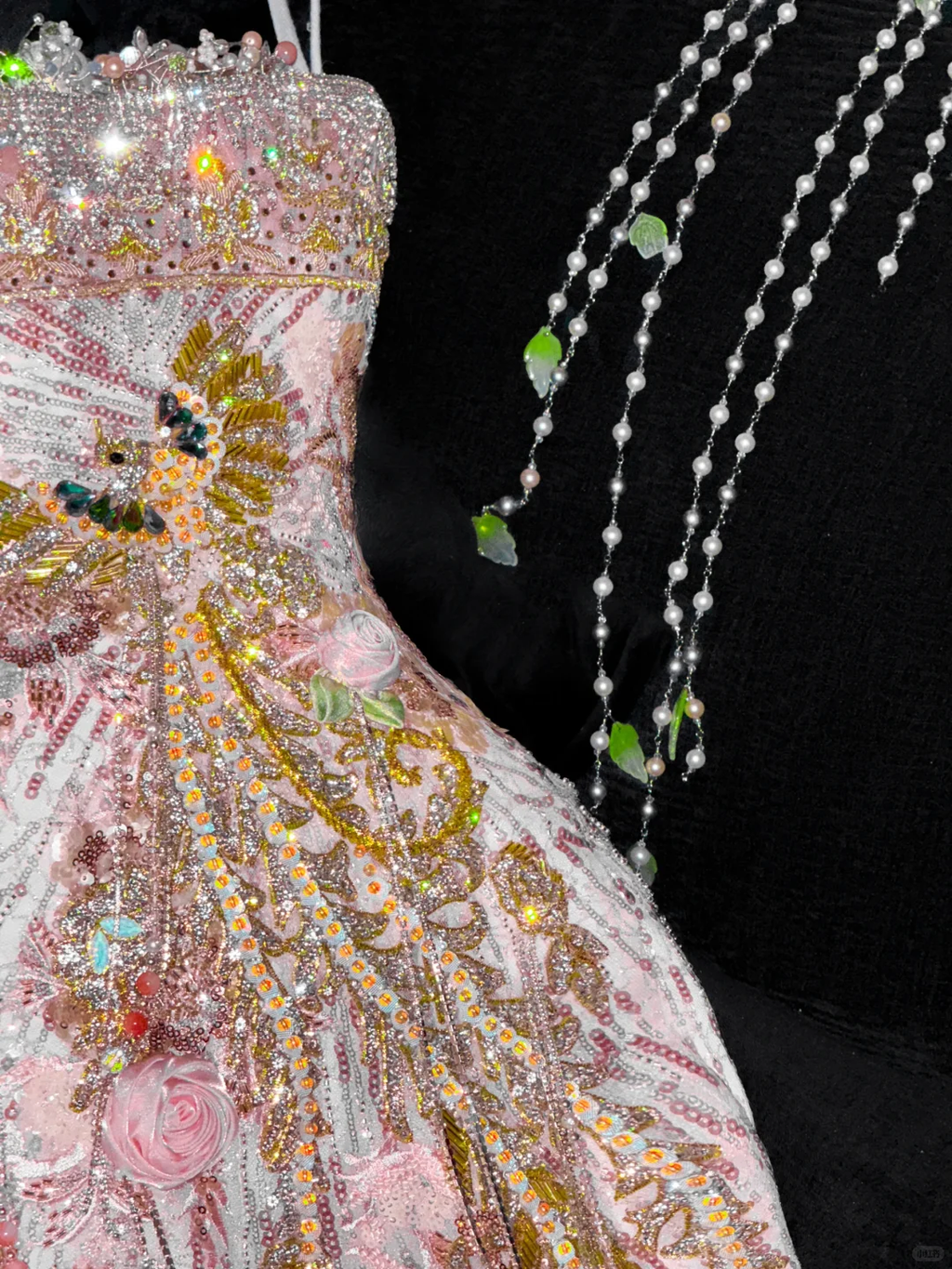 Gorgeous Sparkling Pink Beaded Applique Mermaid Design Exquisite Embroidery Evening Dress Prom Dresses TP4167