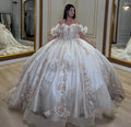 Elegant Sweetheart Sequins 3D Floral Applique Off-Shoulder Quinceanera Ball Gown TP5245