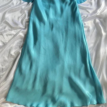 Blue fashion elegant spaghetti straps long chiffon elegant ball gown evening dress party dress gh3491