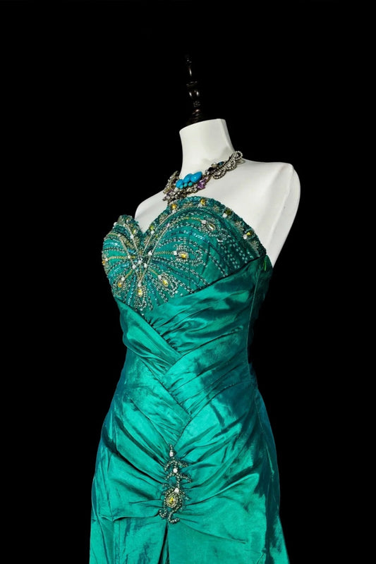 girlhomeshops-Beaded dress, green dress, formal evening gown, long dress gh6141