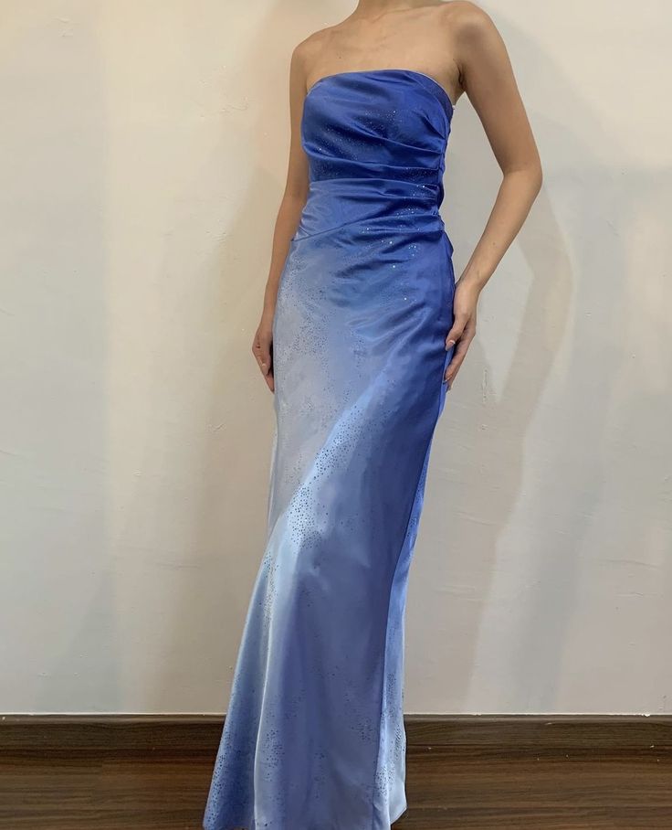 Blue fashion gradient exquisite beading elegant spaghetti straps long satin ball gown evening dress party dress prom dress gh3782