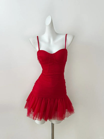 Red fashion cute sweet simple short dress 11285