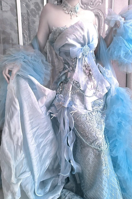 Retro elegant long evening gown, mermaid princess maximalism gh6846