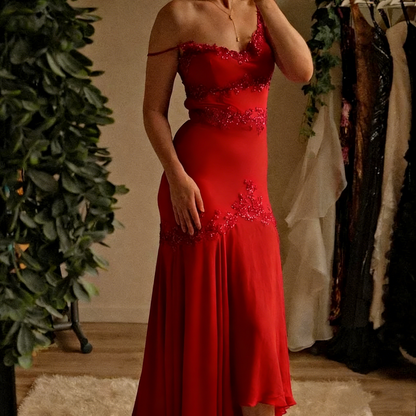 Beautiful Sheath Spaghetti Straps Grape Chiffon Prom Dress With Beads P2305