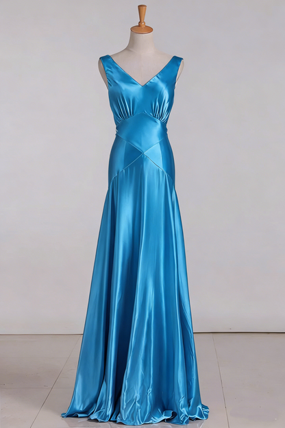 Vintage Mermaid V Neckline Pink Satin Long Prom Dresses Party Evening Dress P2456