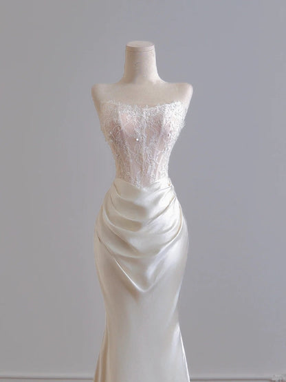 Girlhomeshops--✨Exquisite lace long floor-length satin prom dress wedding dress gh5481