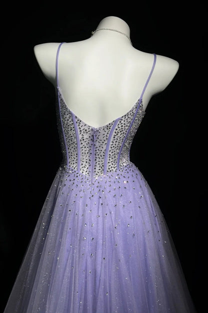 girlhomeshops-Gorgeous Shiny Lavender Rhinestone Prom Dress Graduation dress birthday dress gh5846