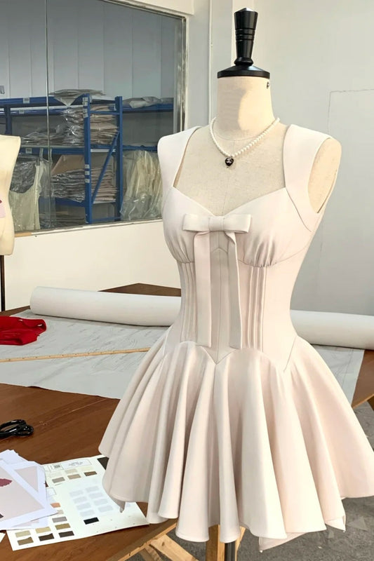 girlhomeshops-White simple homecoming dress satin gh5740