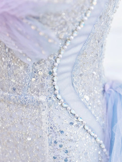 🦋Blue Butterfly Gorgeous Shiny Elegant Sequined Long Mermaid Tulle Ball Gown Evening Dress gh4272