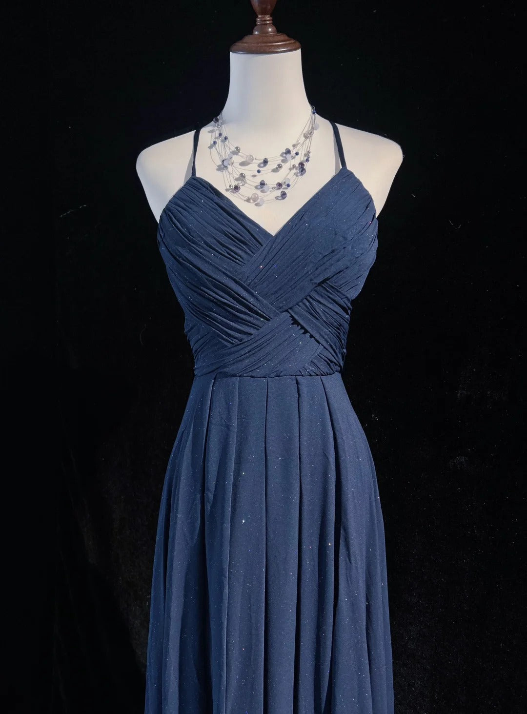 Dark Blue Shiny Fashionable Elegant Long Backless Floor Length Tulle Ball Gown Evening Gown Party Dress Prom Gown Bridesmaid Dress Graduation Gown gh3864