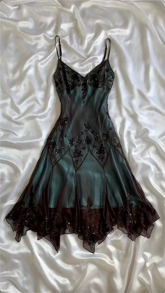 Turquoise Gorgeous Vintage Exquisite Beading Spaghetti Strap Long/Short Chiffon Ball Gown Evening Gown Party Dress Homecoming Dress gh3333