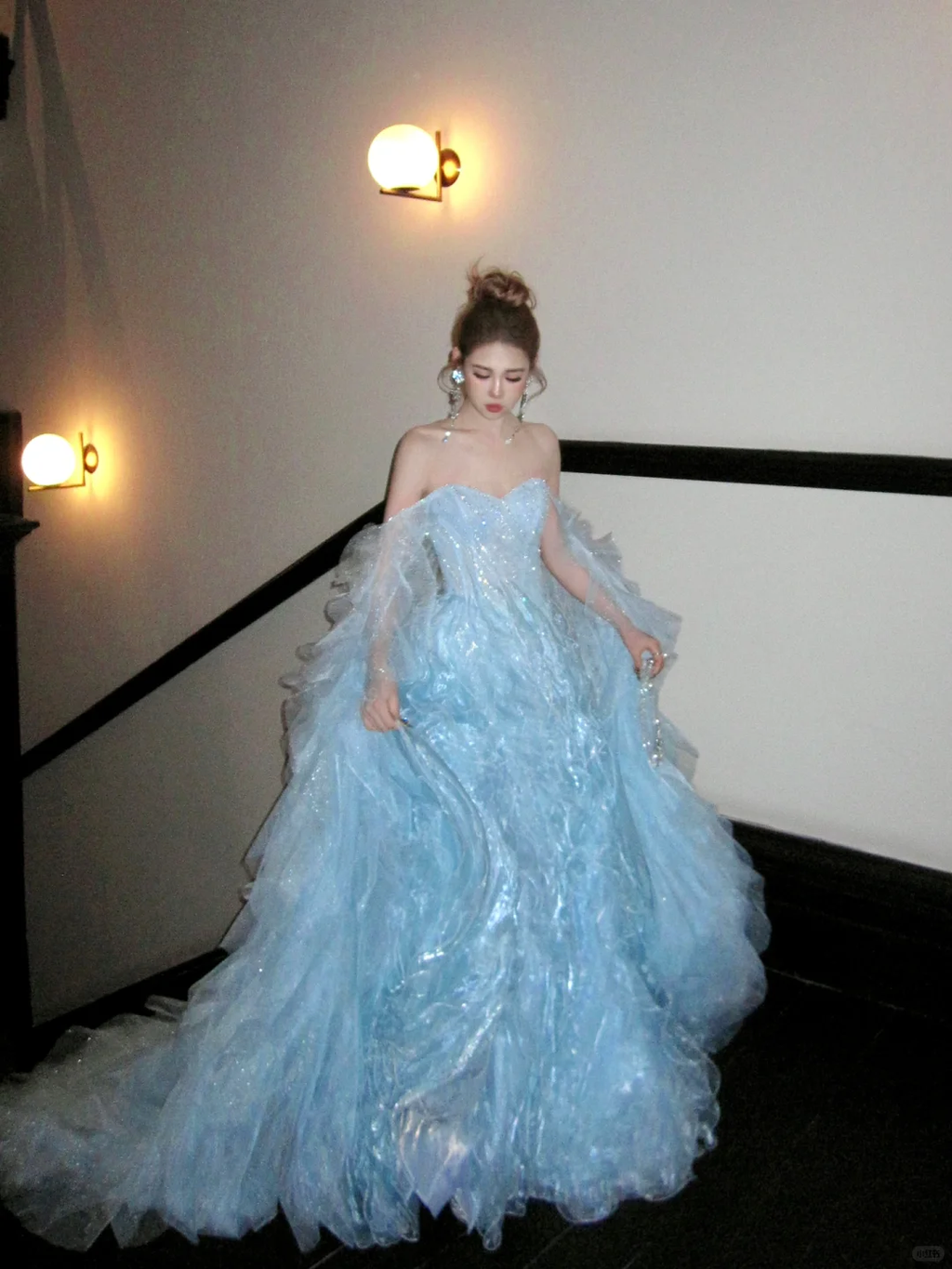 Gorgeous Shiny Light Blue Strapless Design A-Line Tulle Wedding Dress TP4235