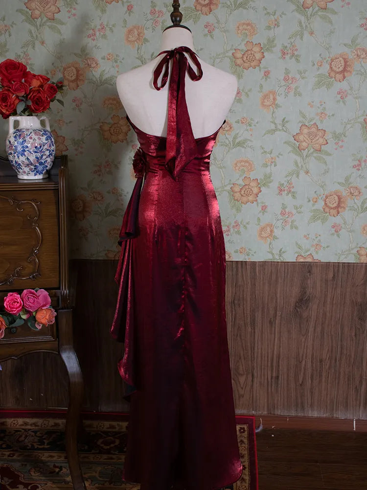 Yellow/Green/Burgundy Shiny Elegant Delicate Floral Backless Long Ball Dress Evening Dress Birthday Party Dress gh3385