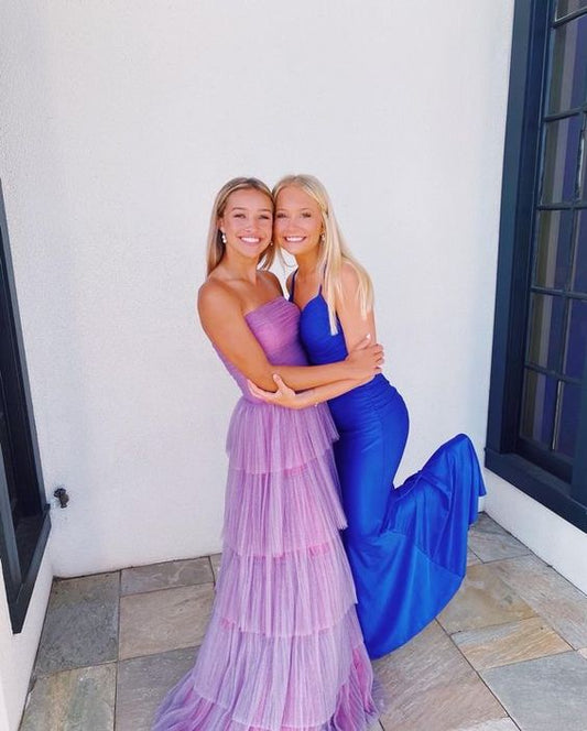 Purple Tulle Long Prom Dresses Formal Graduation Evening Dress