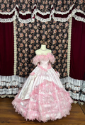 Vintage Pink Satin Tulle 3D Flowers Off-the-shoulder Sweet 16 Quinceanera A-Line Evening Dress Ball Gown TP4264
