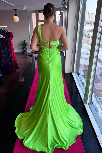 One Shoulder Sleeveless Empire Satin Mermaid Prom Dress