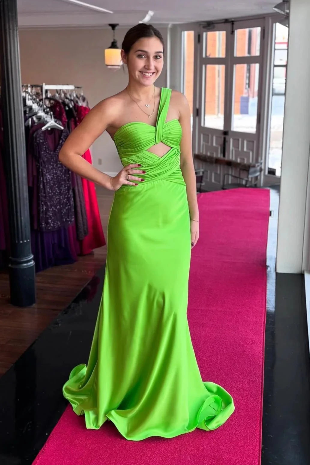 One Shoulder Sleeveless Empire Satin Mermaid Prom Dress
