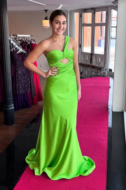 One Shoulder Sleeveless Empire Satin Mermaid Prom Dress