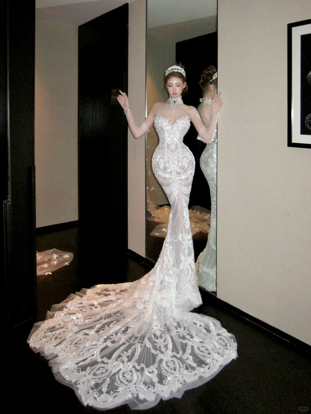 Elegant Glittering Beaded Sequined Applique Sweetheart Design Mermaid Wedding Dress TP4231