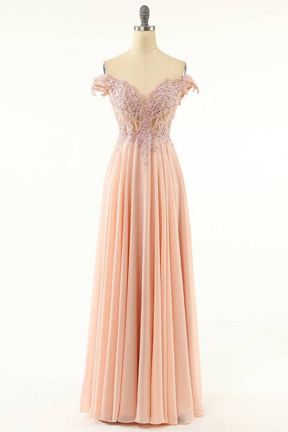 Off-Shoulder A-Line Empire Lace And Chiffon Prom Party Dress