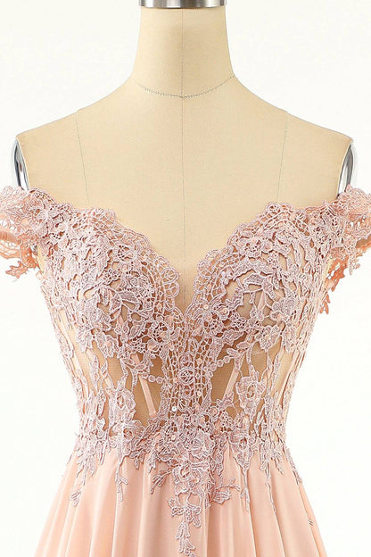 Off-Shoulder A-Line Empire Lace And Chiffon Prom Party Dress