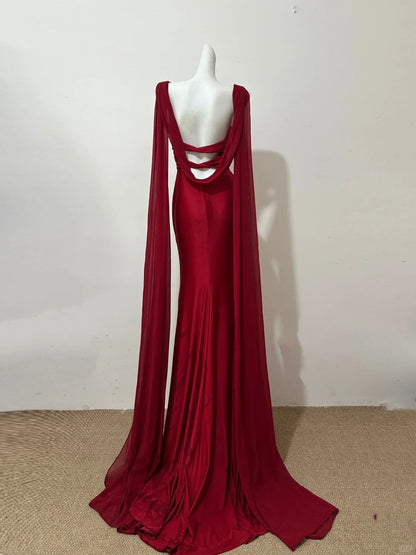 Girlhomeshops--Red sway collar halter back ribbon long satin prom dress party dress gh5478