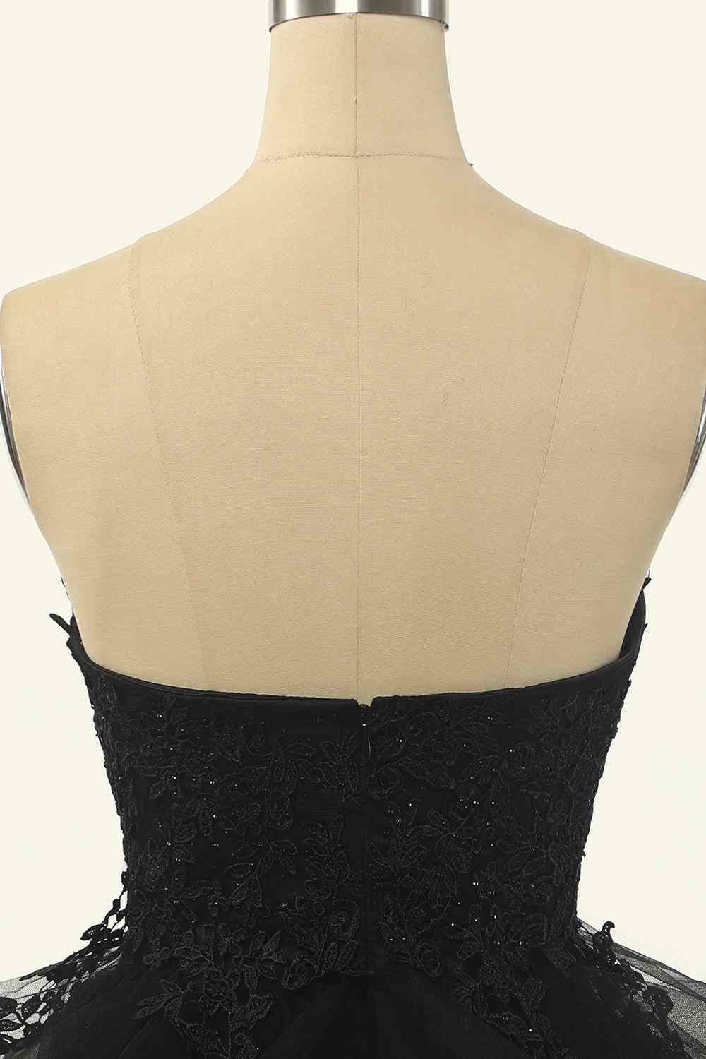 Black A-line Strapless V Neck Applique Multi-Layers Mini Homecoming Dress