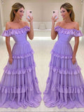 Purple chiffon long prom dress, purple evening dress