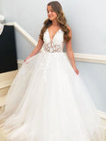 White v neck tulle lace long prom dresses, sexy lace evening dress