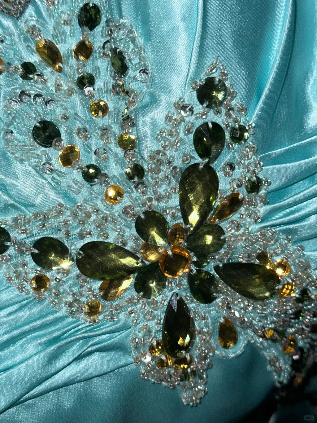 Elegant Turquoise Satin Halter Neck Rhinestone Beaded Evening Gown TP5368