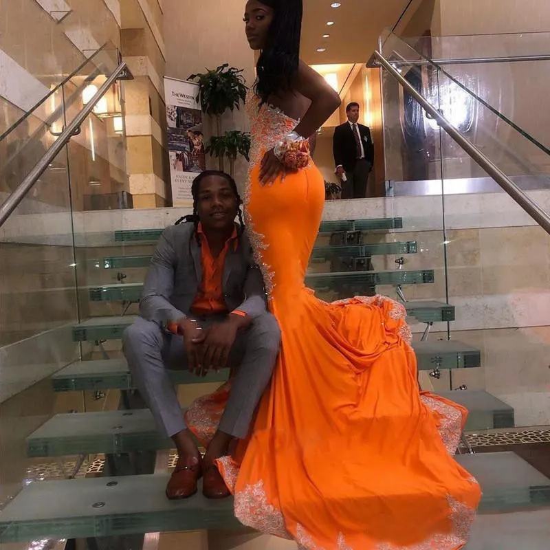 Gorgeous Mermaid Orange Prom Dress for Black Girls Maxi Dresses