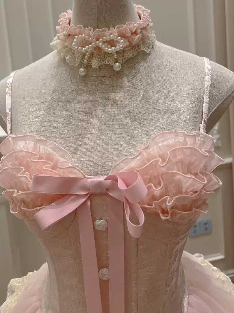 Princess Heart-shaped Collar Bow Herringbone Lace Edge Fluffy 17th Birthday Homecoming Dress P3781