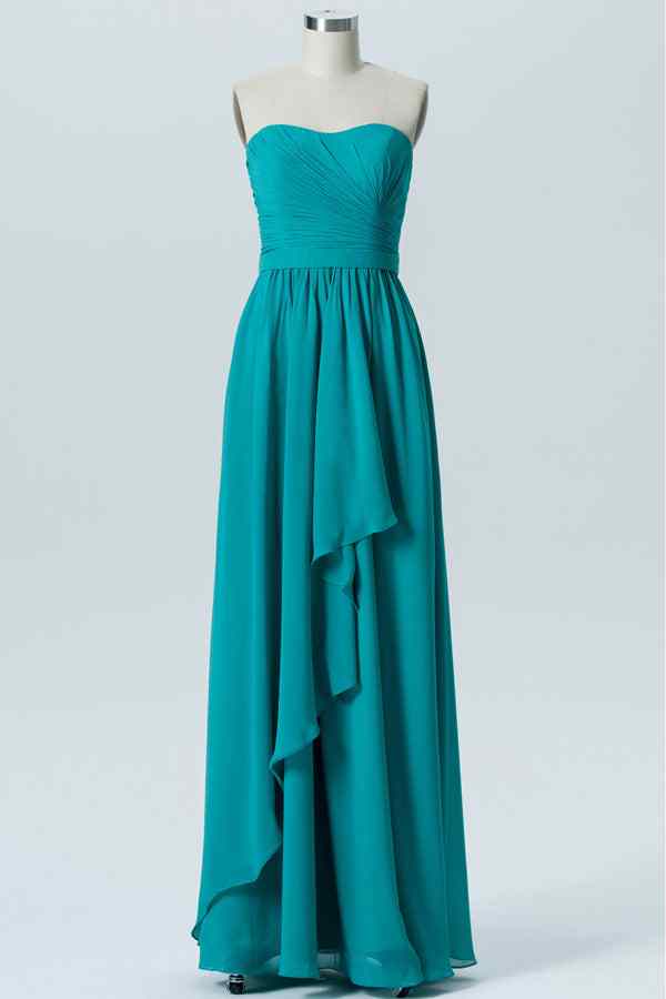 Jade A-line Strapless Pleated Chiffon Ruffle Long Bridesmaid Dress