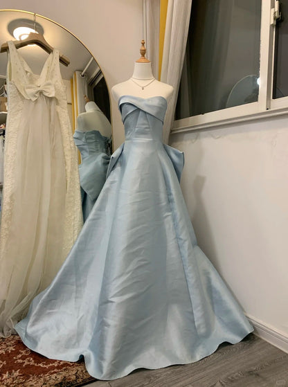 Blue simple fashion elegant long satin ball gown evening dress gh4571