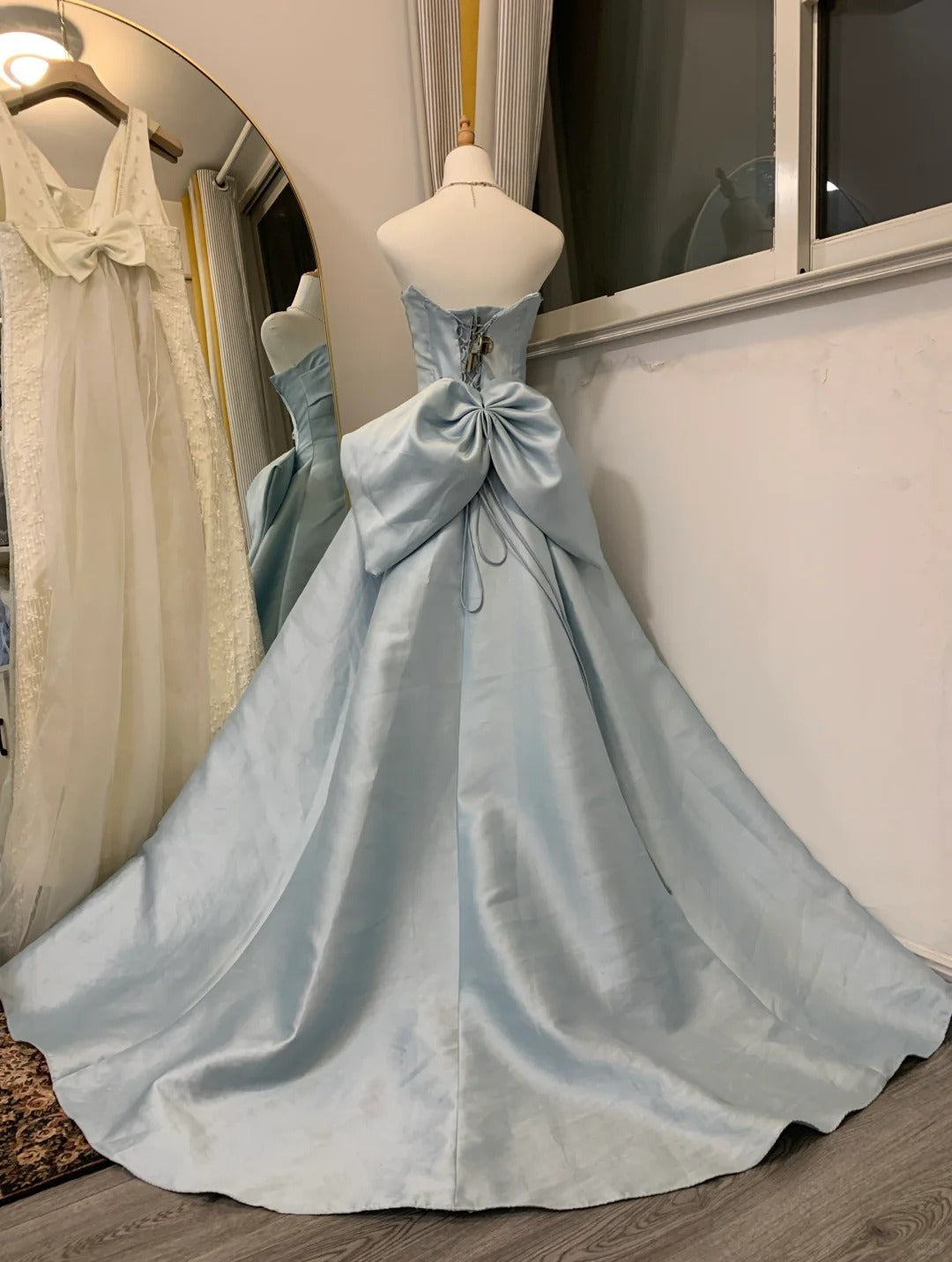 Blue simple fashion elegant long satin ball gown evening dress gh4571