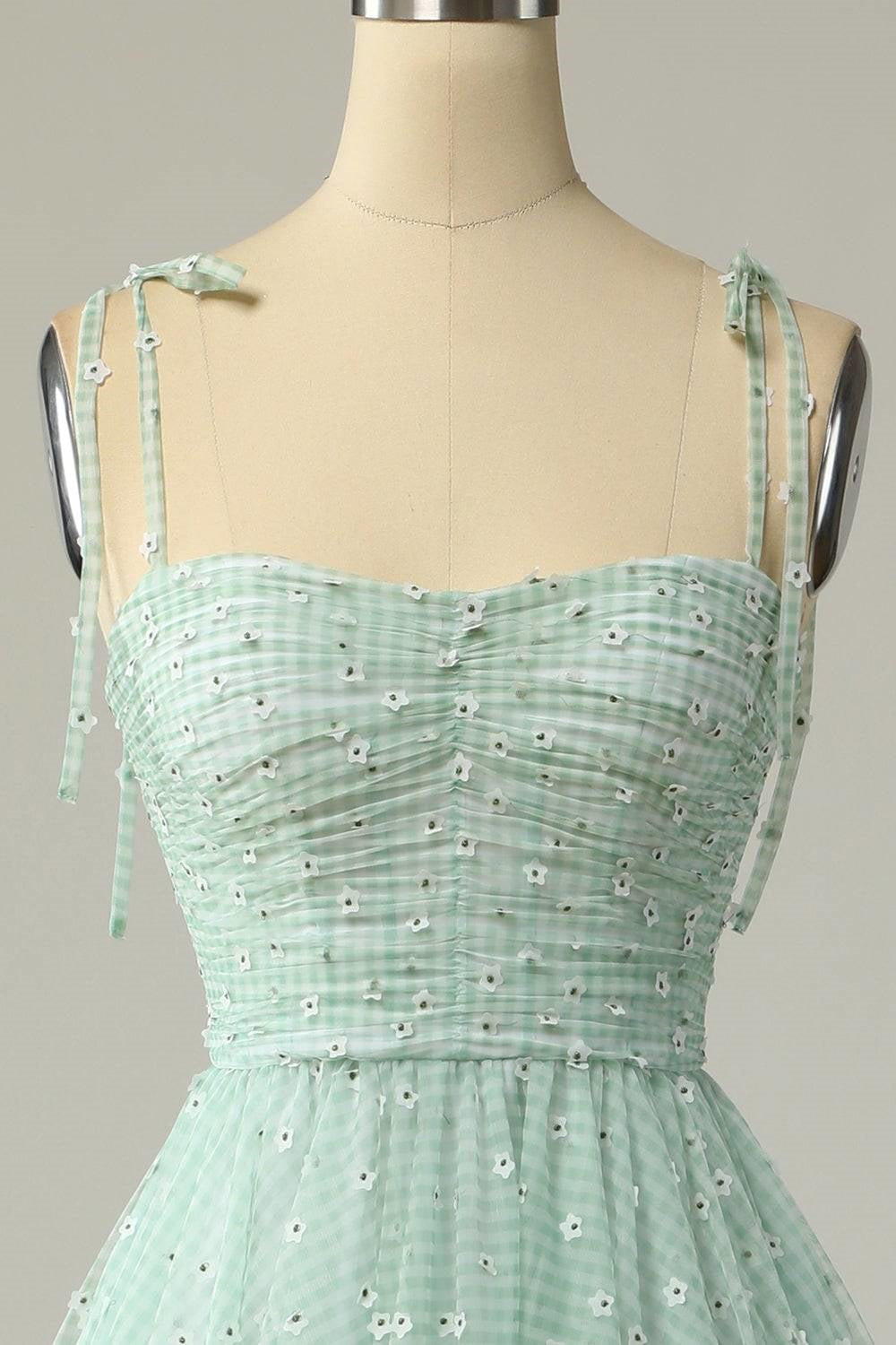 Agave A-line Tie Bow Straps Applique Pleated Mini Homecoming Dress