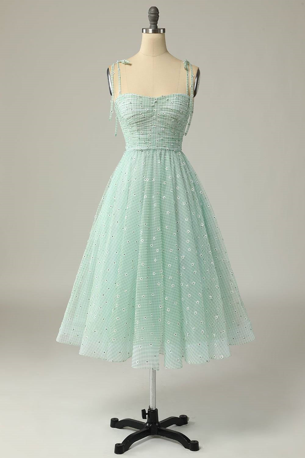 Agave A-line Tie Bow Straps Applique Pleated Mini Homecoming Dress