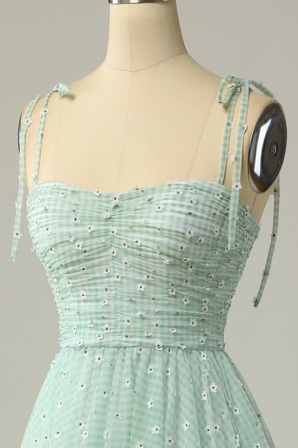Agave A-line Tie Bow Straps Applique Pleated Mini Homecoming Dress