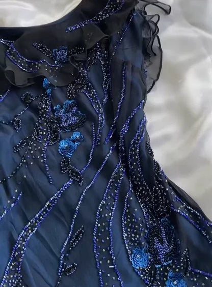 Navy Blue Gorgeous Exquisite Fashion Beaded Charming Long Tulle Elegant Ball Gown Evening Dress Party Dress gh3183