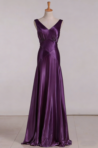 Vintage Mermaid V Neckline Pink Satin Long Prom Dresses Party Evening Dress P2456