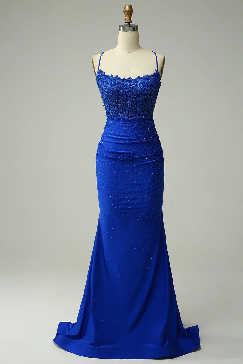Blue/Green/Red Exquisite Shiny Elegant Satin Long Mermaid Fit Floor Length Ball Gown Evening Dress Prom Dress gh4202
