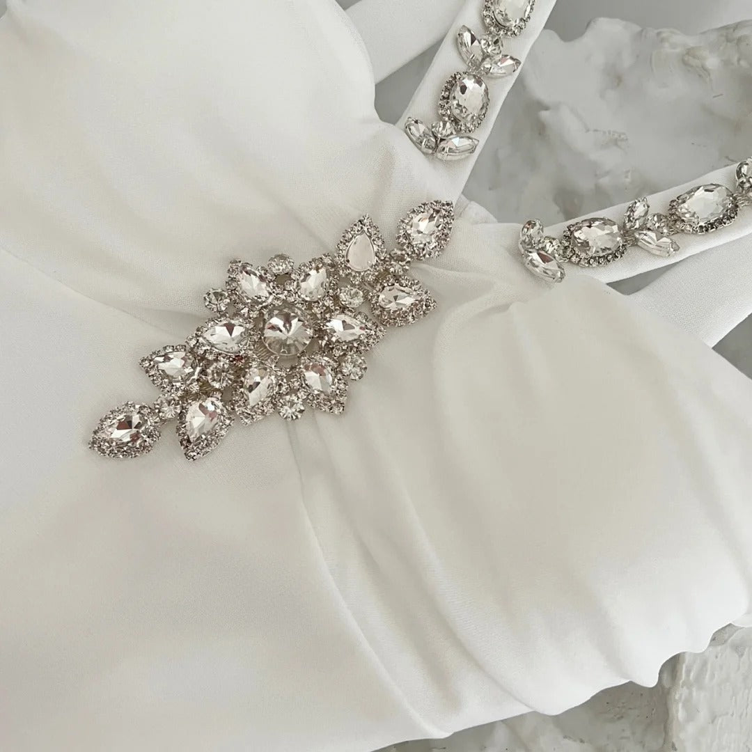 White heavy diamond halter dress long chiffon ball gown evening dress prom dress gh4333