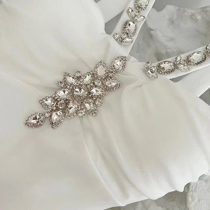 White heavy diamond halter dress long chiffon ball gown evening dress prom dress gh4333