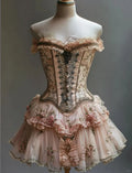 Retro Strapless 3D Flowers Design Lolita Princess Dress A-line Beaded Chiffon Party Dress Homecoming Dress TP4087