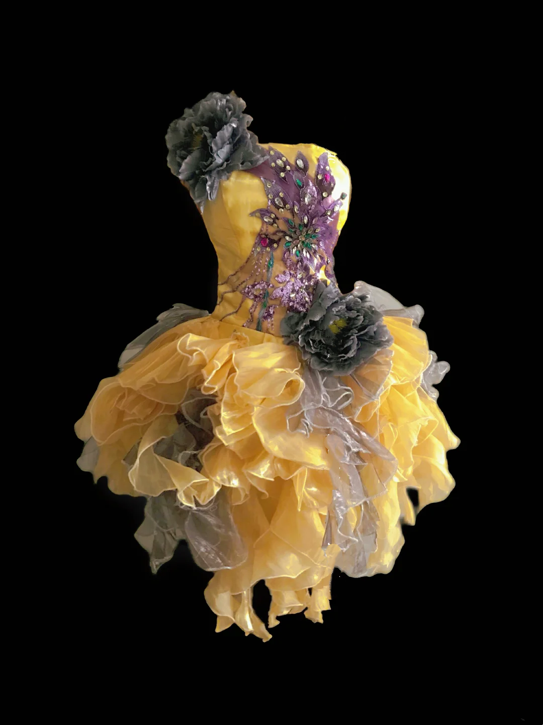 Yellow Strapless Fitted Waist Puffy Skirt Prom Dress, Evening Party Gown gh7314