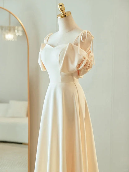 Champagne Elegant Fashion Long Floor Length Satin Bridesmaid Dresses Ball Gown Evening Gown Wedding Guest Party Gown Wedding Mother of the Wedding Dress gh4001
