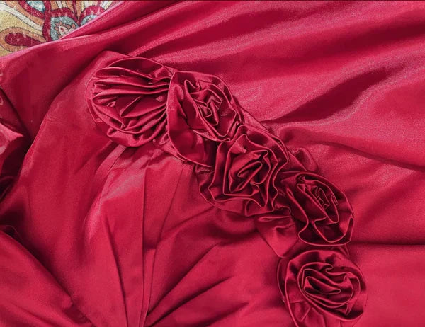 Red delicate floral long elegant satin ball gown evening dress gh4436